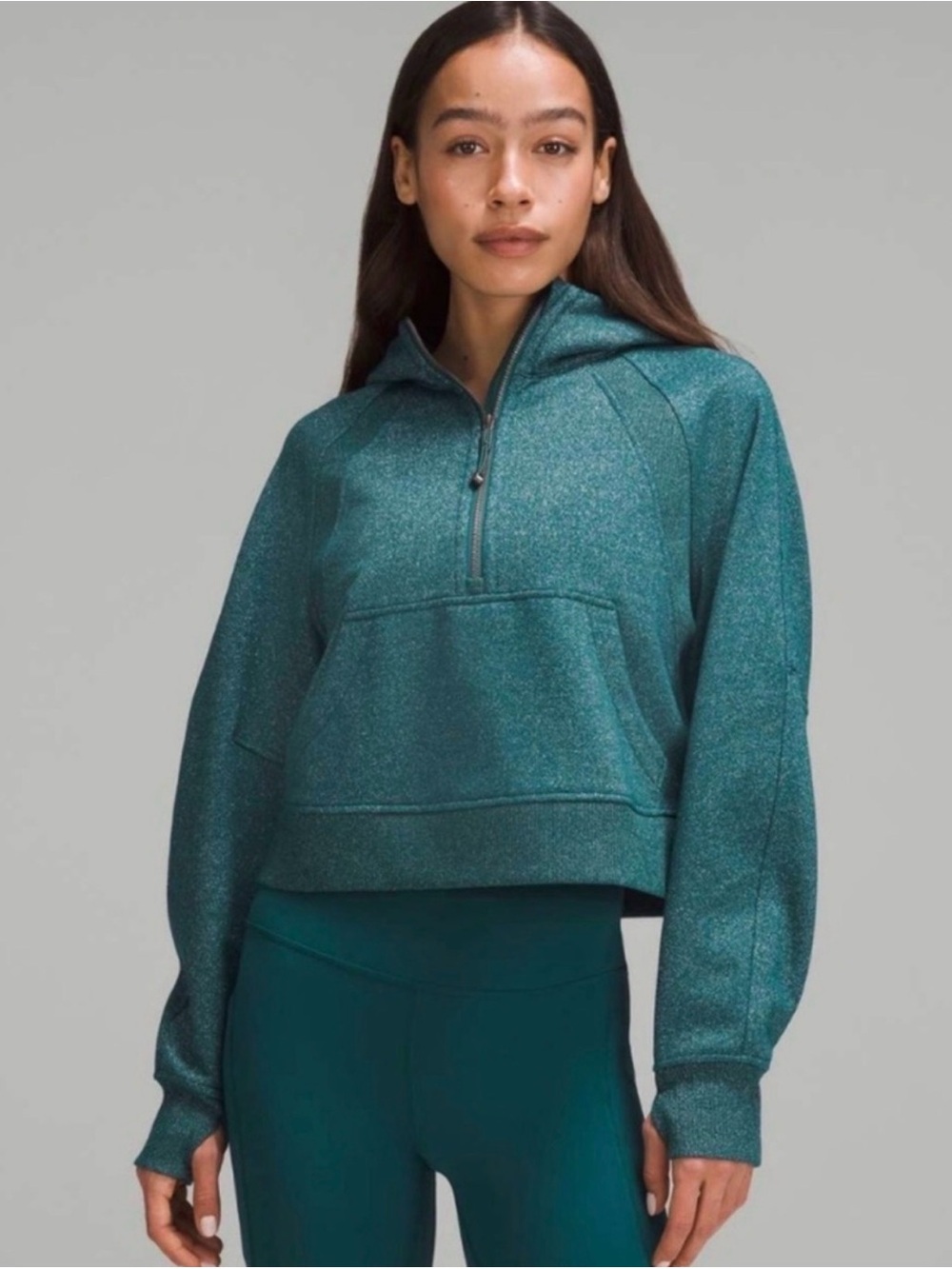 Lululemon Scuba Half Zip Hoodie Dark Teal/Green Metallic Fleck XS/S EUC